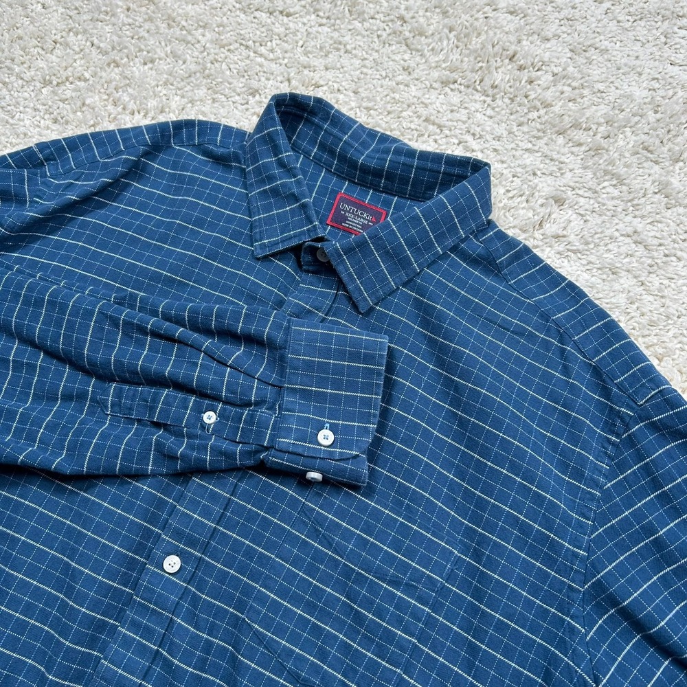 UNTUCKit Flannel Shirt 3XL XXXL Blue Michelot Relaxed Fit Grid Long Sleeve